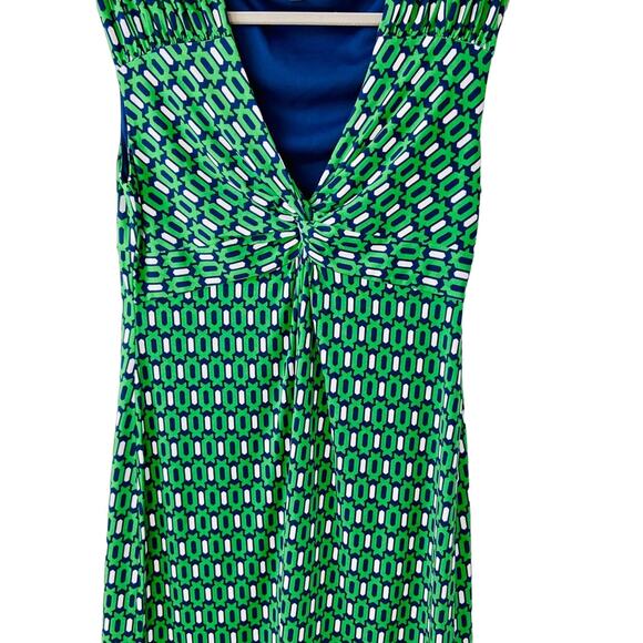 Green Geometric Print Sleeveless Dress Mod Style - Picture 1 of 3